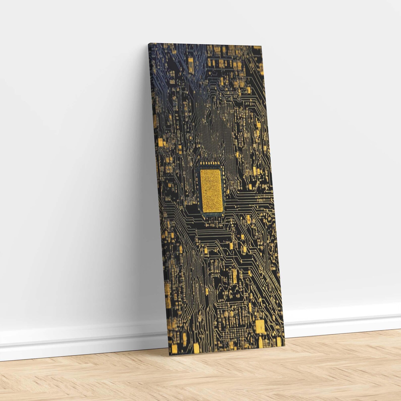 Gold Circuit Board Art, Futuristic Tech Poster, Electronic Chip Print ...