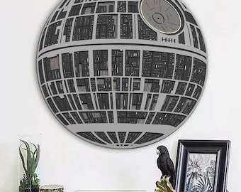 Death Star gehard glas kunst aan de muur, Star Wars decor, sci-fi muurontwerp, Galaxy kunst aan de muur, poster donkere kant, filmmuur accent, ruimte muur cadeau
