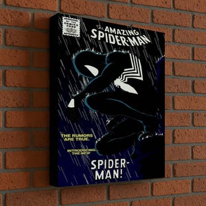 Spider-Man Wall Art, Superhero Poster, Comic Book Decor, Black Suit Spiderman, Superhero Canvas, Boys Room Decor, Comic Spiderman