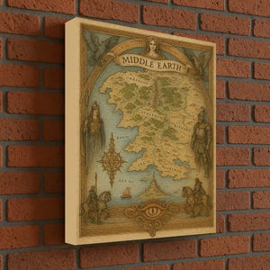 Middle Earth Art, Tolkien-kaart, LOTR-poster, fantasy-muurkaart, wanddecor, vintage kaartkunst, Lord Rings-kunst, decor nerd kamer, fantasie geek cadeau