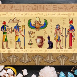 Egyptian Canvas Wall Art, Ancient Egypt Wall Hanging, Pharaoh Decor, Anubis Art, Horus Wall Art, Scarab Beetle Design, Hieroglyphic Canvas