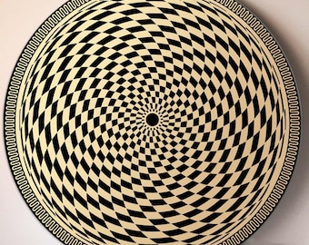 Optische muurkunst gehard glas, trippy decor, hypnotische kunstprint, geometrische muurkunst, illusie kamerkunst, spiraalwandontwerp, psychedelische kunst