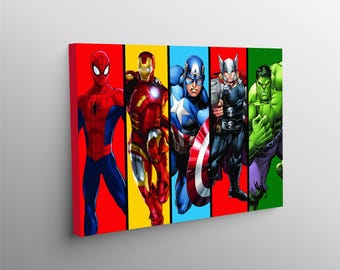 Spiderman Patterned Wall Art, Spiderman, Ironman, Kids Room Wall Art, Hulk, Thor, Captain America, Kids Room Wall Art Gift