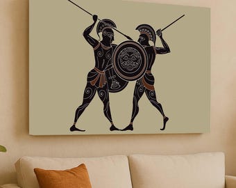 Greek Warrior Art, Spartan Wall Art, Ancient Battle Print, Mythology Decor, Homer Iliad Gift, Warrior Wall Decor, Heroic Scene Art