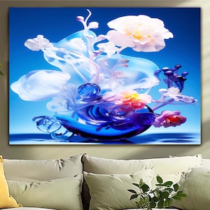 3d Glass Flower Art, Abstract 3D Floral Pattern Wall Art, Abstract Flower Wall Art, Extra Large Wall Art, Tempered Glass Art,Canvas Wall Art
