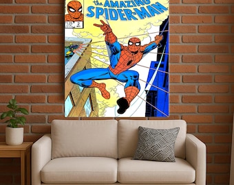 Spider Man Comic Book Art, Spiderman Wall Decor, Superhero Canvas, Retro Wall Print, Spiderman Canvas, Wall Art Gift, Hero Comics Art