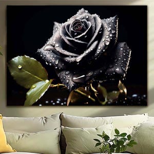 Dark Opulence Timeless Black Rose Black Rose Glass WallArt, Tempered Glass Wall Art, Glass Art