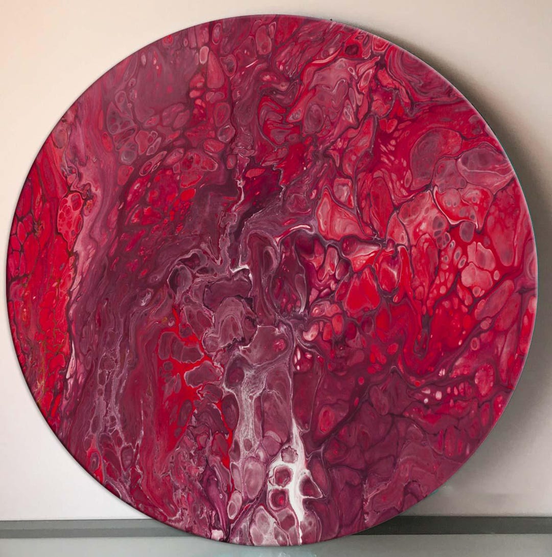 Round Red Glass Art, Abstract Decor, Circle Art Print, Fluid Art Style ...