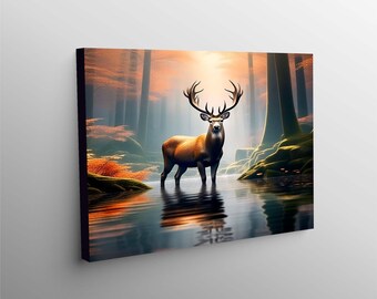 Deer Wall Art, Canvas Or Poster, Wall Decor, Wildlife Art, Forest Art, Nature Art, Deer Wall Hanging, Deer Canvas Decor, Deer Canvas Art