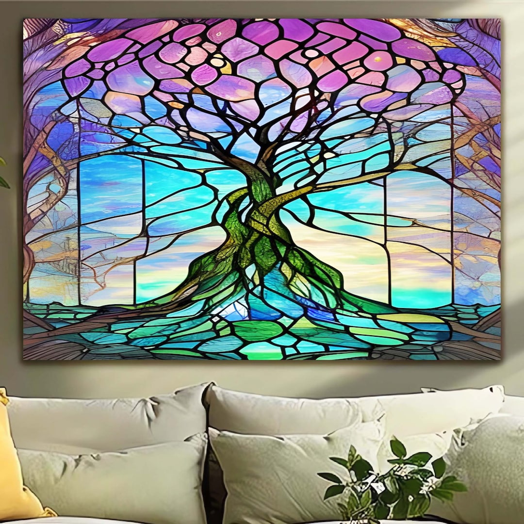 Tree of Life Stained Glass Printing Large Wall Art Wall Hangings Office ...