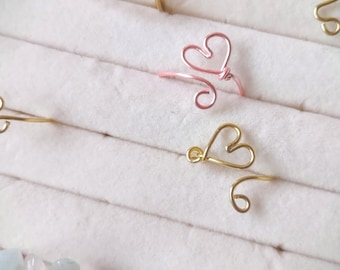 Dainty Heart Ring, Adjustable Wire Ring, Dainty Coquette Ring, Pink Heart Ring, Gold Heart Ring, Valentines Day Ring, Cute Wire Ring