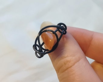 Black and Orange Aventurine Ring, Fall Jewelry, Autumn Ring, Spooky Ring, Samhain Ring, Halloween Jewelry, Halloween Ring, Witchy Ring