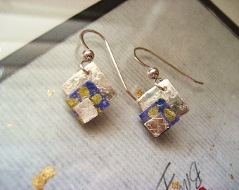 japanese washi paper origami chiyogami paper sterling diamond shape earrings by cra1nes on etsy