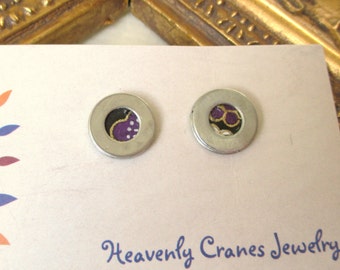 Japanese washi origami paper stainless steel disc earrings by cra1nes on etsy