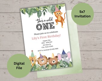 Invitación de cumpleaños "Animales de la selva", Primer cumpleaños (Archivo digital)