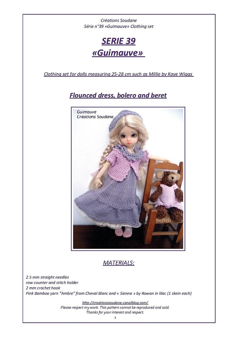 39. English and French INSTANT DOWNLOAD PDF knitting Pattern yosd bjd artist dolls 10 image 3