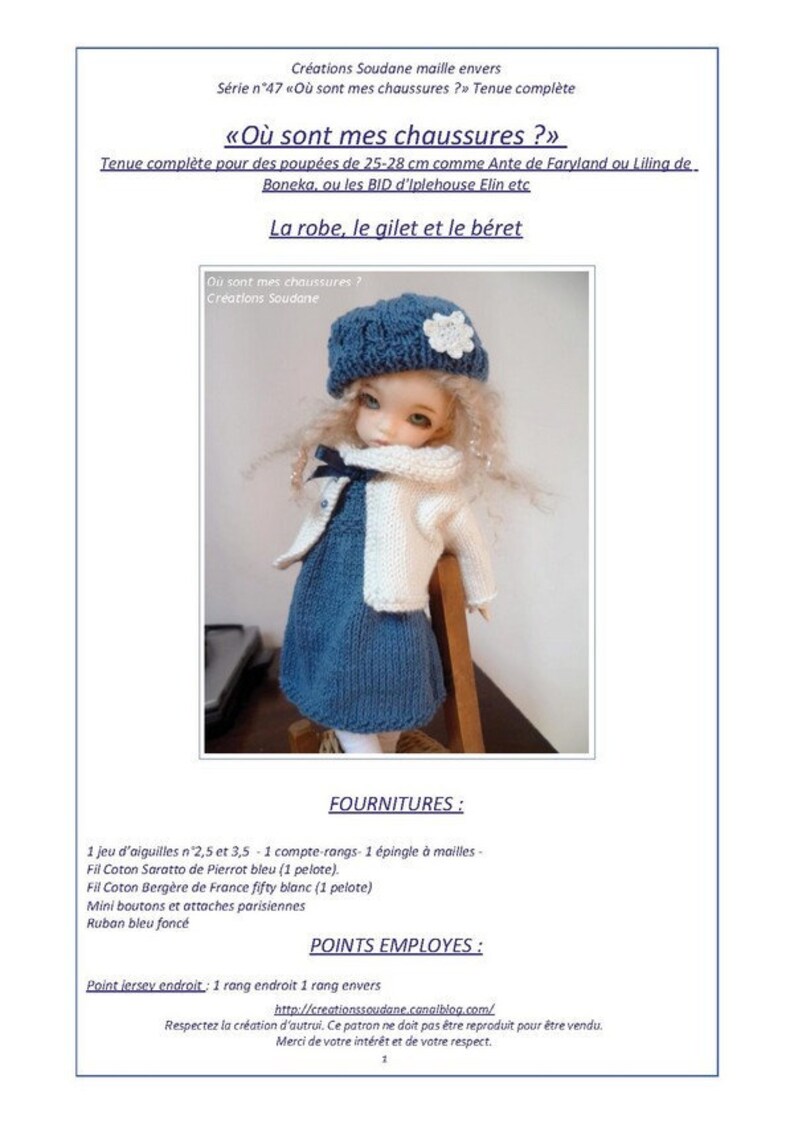 47. English and French INSTANT DOWNLOAD PDF knitting Pattern yosd bjd artist dolls 10 image 2