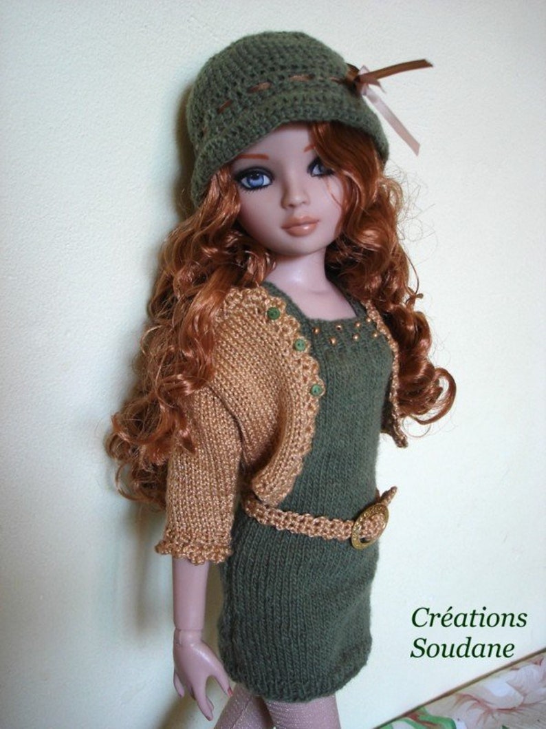 1. English and French INSTANT DOWNLOAD Pdf knitting pattern dress and jacket only for 16 Ellowyne 16 and Tonner doll image 1