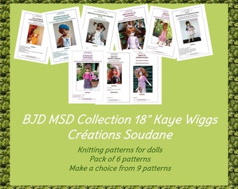 Collection pack of 6 PDF Knitting Patterns BJD KAYEWIGGS 18 inches dolls to choose