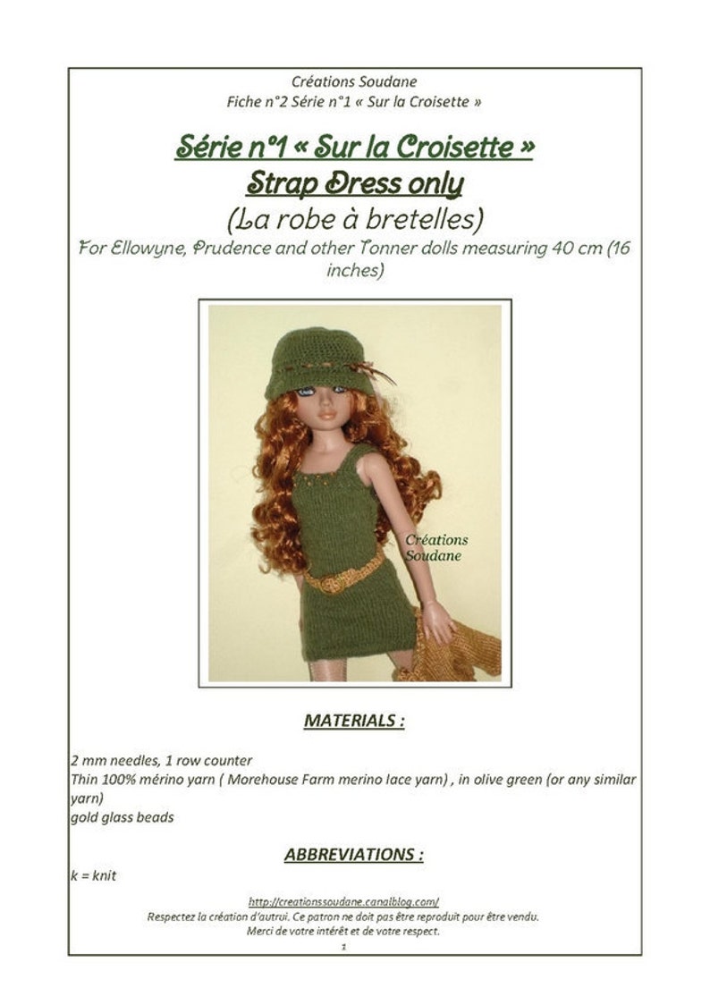 1. English and French INSTANT DOWNLOAD Pdf knitting pattern dress and jacket only for 16 Ellowyne 16 and Tonner doll image 2