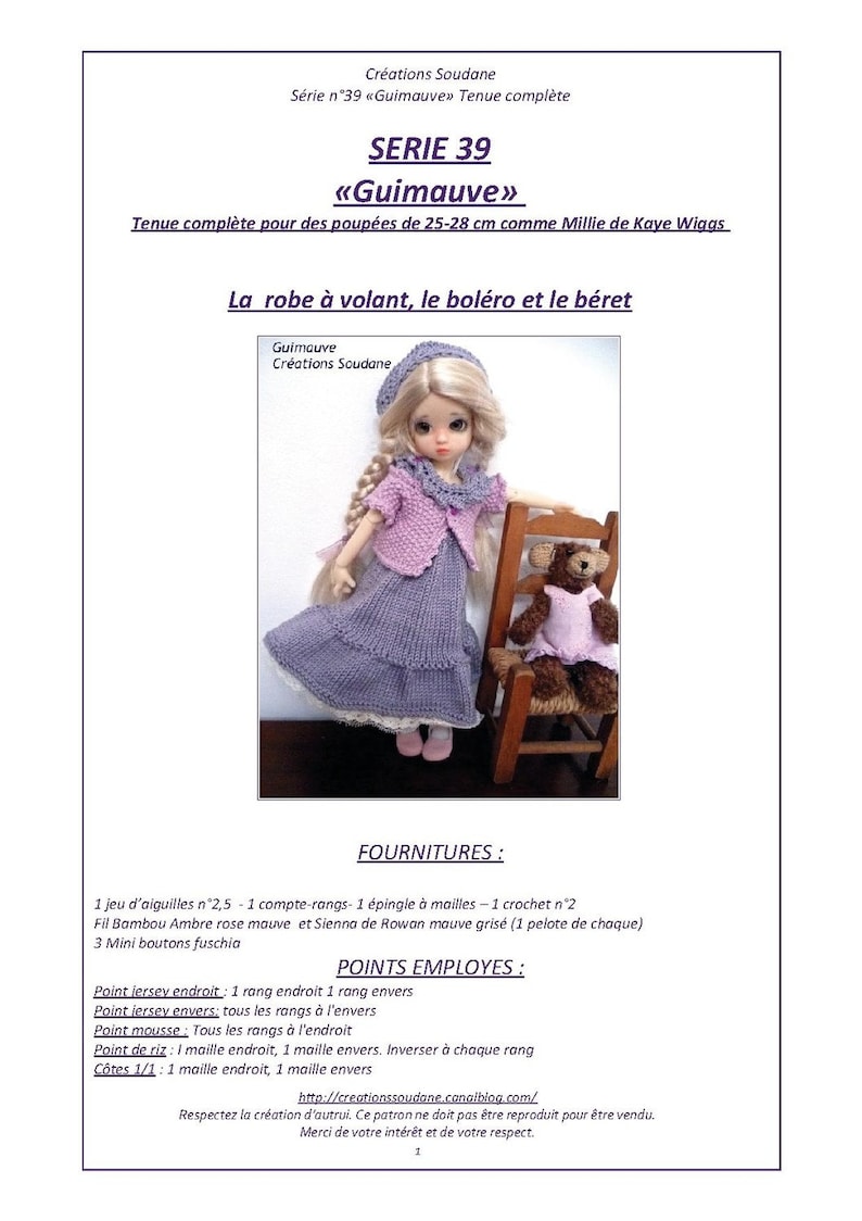 39. English and French INSTANT DOWNLOAD PDF knitting Pattern yosd bjd artist dolls 10 image 2