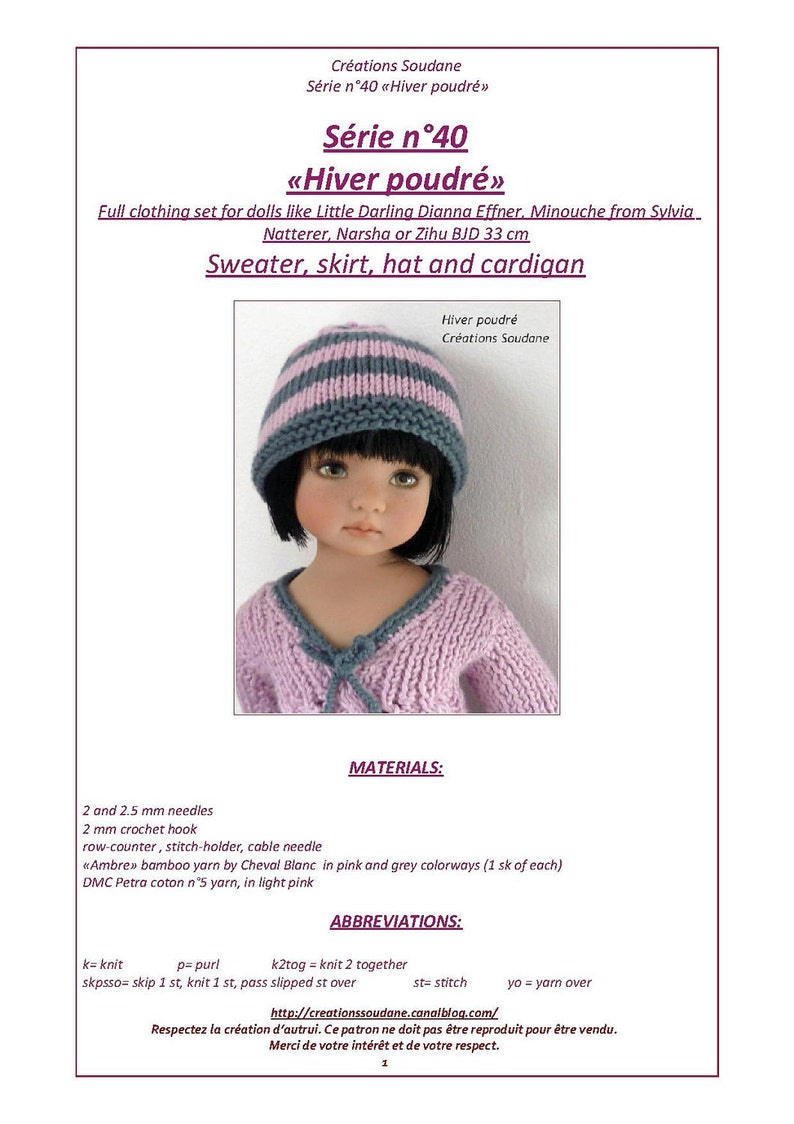 40. English and French INSTANT DOWNLOAD PDF knitting Pattern13 dolls Little Darling image 2