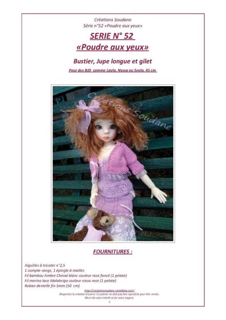 52. English and French INSTANT DOWNLOAD PDF knitting Pattern msd bjd kaye wiggs dolls dollstown 17 image 3