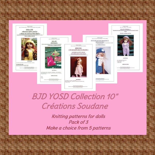 Collection Pack of 3 PDF KNITTING PATTERNS Bjd Yosd Littlefee Boneka 10 inches dolls to choose