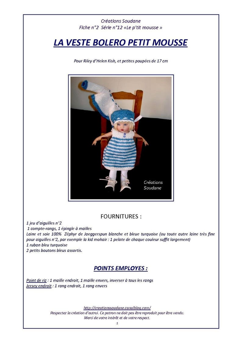 12. Only french Le ptit mousse knitting pattern pdf pour poupée de 20 cm, BJD ARTISTES KISH image 4