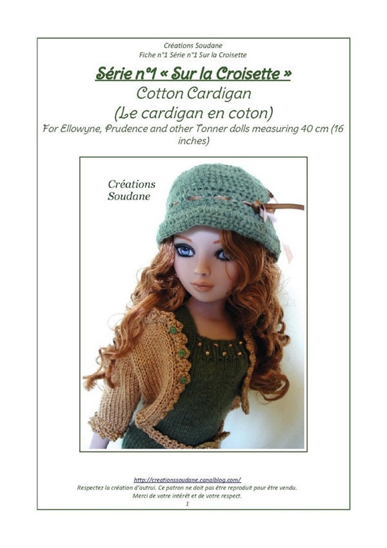 1. English and French INSTANT DOWNLOAD Pdf knitting pattern dress and jacket only for 16 Ellowyne 16 and Tonner doll image 3