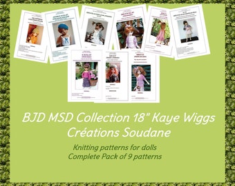 Complete collection pack of 9 PDF Knitting Patterns BJD KAYEWIGGS 18 inches dolls