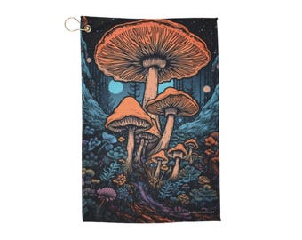 Trippy Mushroom Golf Towel - Psychedelic Sports Towel, Unique Golfing Accessory, Colorful Golf Gear, Groovy Hand Towel, Outdoor Adventure