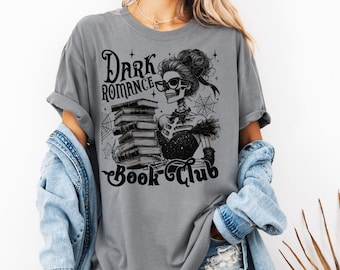 Dark Romance Book Club T-Shirt: Skull & Book Stack, Spicy Reader Tee