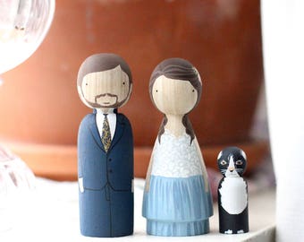 Custom Wedding Cake Toppers with Pet, Wooden Peg Dolls, Fair Trade, Goose Grease