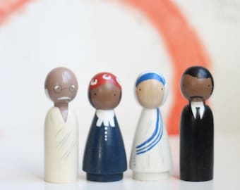 The Peace Makers, Wooden Peg Dolls, Sustainably Made, Historical Figures, Educational, Fair Trade Toys, Goose Grease