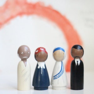 The Peace Makers, Wooden Peg Dolls, Sustainably Made, Historical Figures, Educational, Fair Trade Toys, Goose Grease image 1