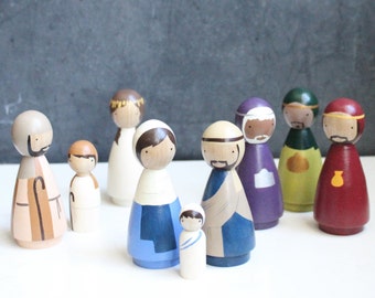 Nativity Scene, Wooden Peg Dolls, Fair Trade, Hand-Painted, Goose Grease