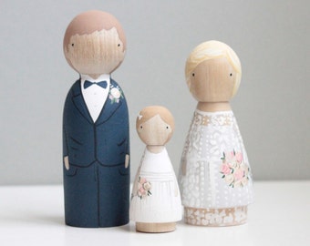 Custom Wedding Cake Toppers with Pet or Child, Wooden Peg Dolls, Fair Trade, Goose Grease