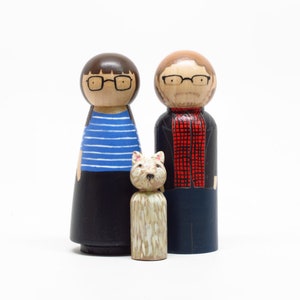 Personalized Custom Family Portrait of 3 // Anniversary Gifts Couple // Unique Family Portrait // Wooden Peg Dolls image 2