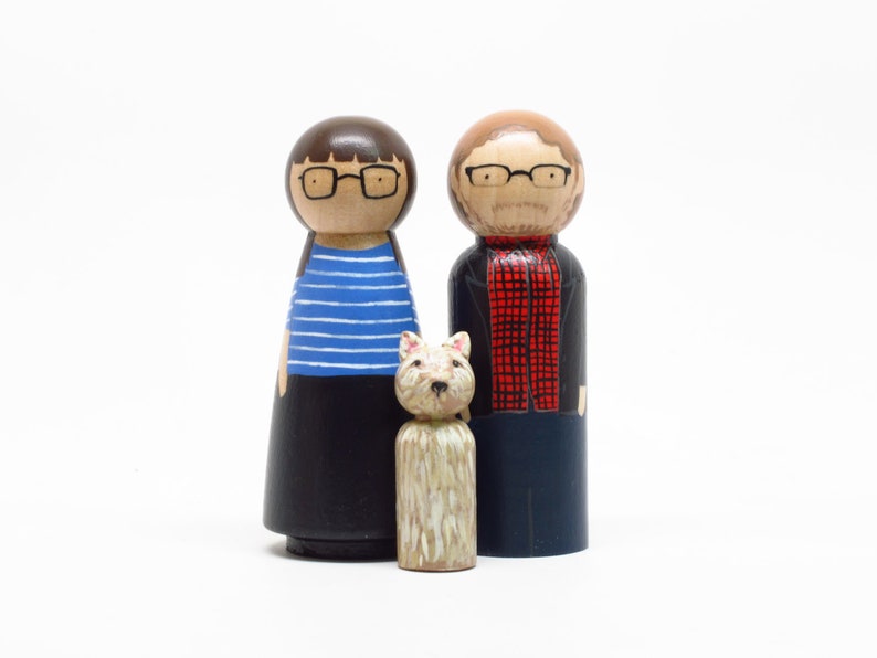 Personalized Custom Family Portrait of 3 // Anniversary Gifts Couple // Unique Family Portrait // Wooden Peg Dolls image 2