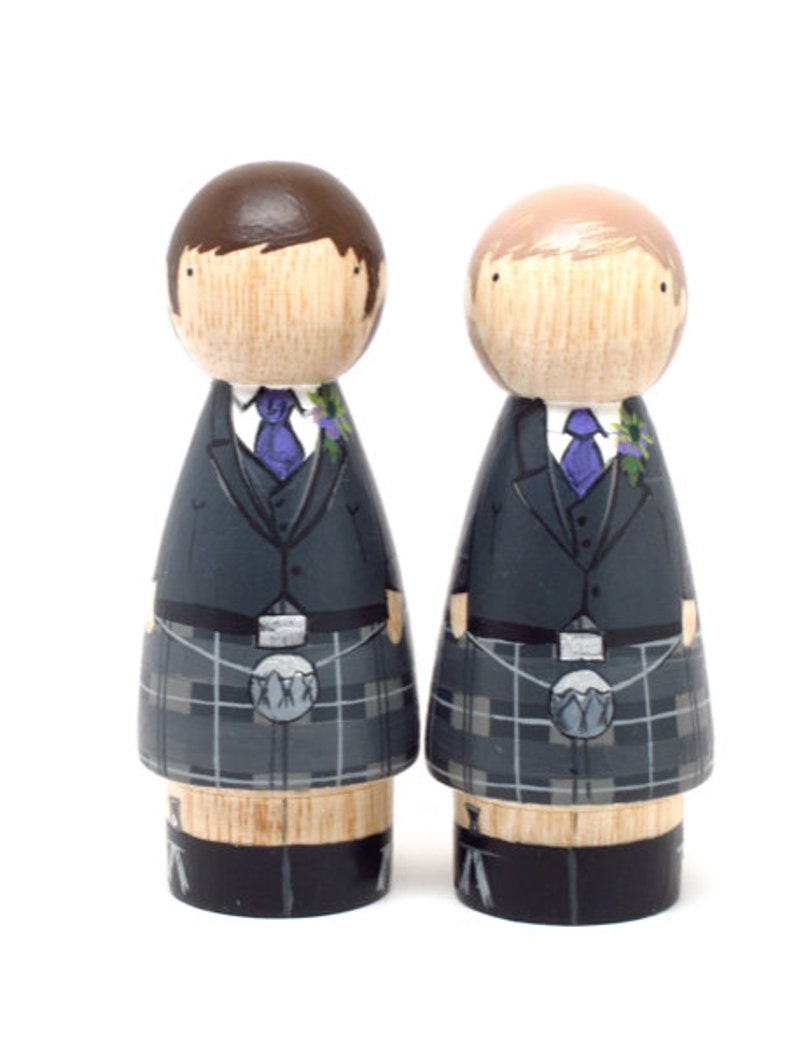 Scottish Wedding Cake toppers Scottish Wooden Peg Doll Goose Grease with Kilt wooden dolls image 4