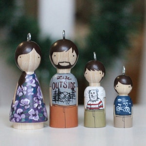 Custom Wooden Ornaments, Family Peg Doll Portraits, Fair Trade, Goose Grease