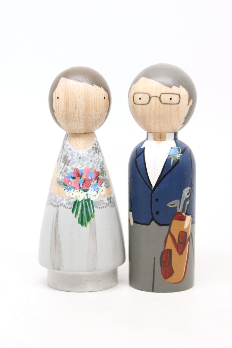 The Original, Custom Wedding Anniversary Wood, Wooden Peg Dolls, 5 Year Anniversary Gift , Goose Grease image 4