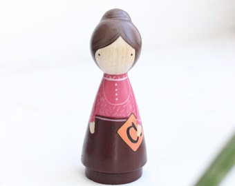 1 Custom Wooden Doll, 3.5" Tall Wooden Doll, Hand Painted, Fair Trade, Custom Cake Topper, Custom Birthday, Goose Grease