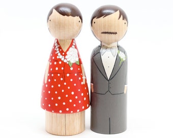 The Original, Custom Wedding Anniversary Wood, Wooden Peg Dolls, 5 Year Anniversary Gift , Goose Grease