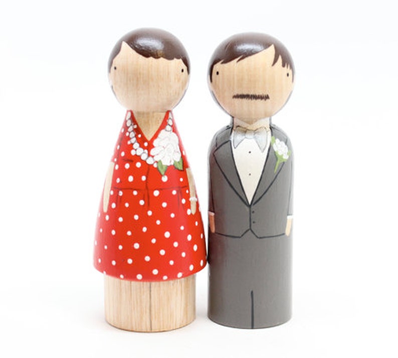 The Original, Custom Wedding Anniversary Wood, Wooden Peg Dolls, 5 Year Anniversary Gift , Goose Grease image 1