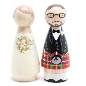 Scottish Wedding Cake toppers Scottish Wooden Peg Doll Goose Grease with Kilt wooden dolls image 3