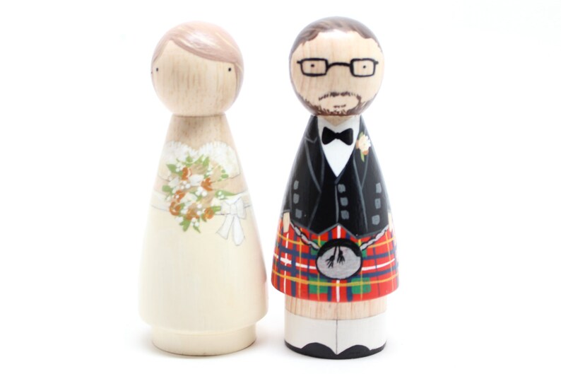 Scottish Wedding Cake toppers Scottish Wooden Peg Doll Goose Grease with Kilt wooden dolls image 3