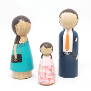 Personalized Custom Family Portrait of 3 // Anniversary Gifts Couple // Unique Family Portrait // Wooden Peg Dolls image 3