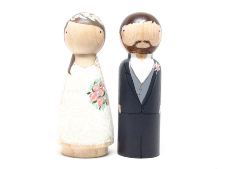 Custom Wedding Cake Topper, Wooden Peg Dolls, Fair Trade, Goose Grease image 1